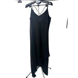 Onyx Nite Black Beaded V Neck Spaghetti Strap Vintage 90s Dress Size 14